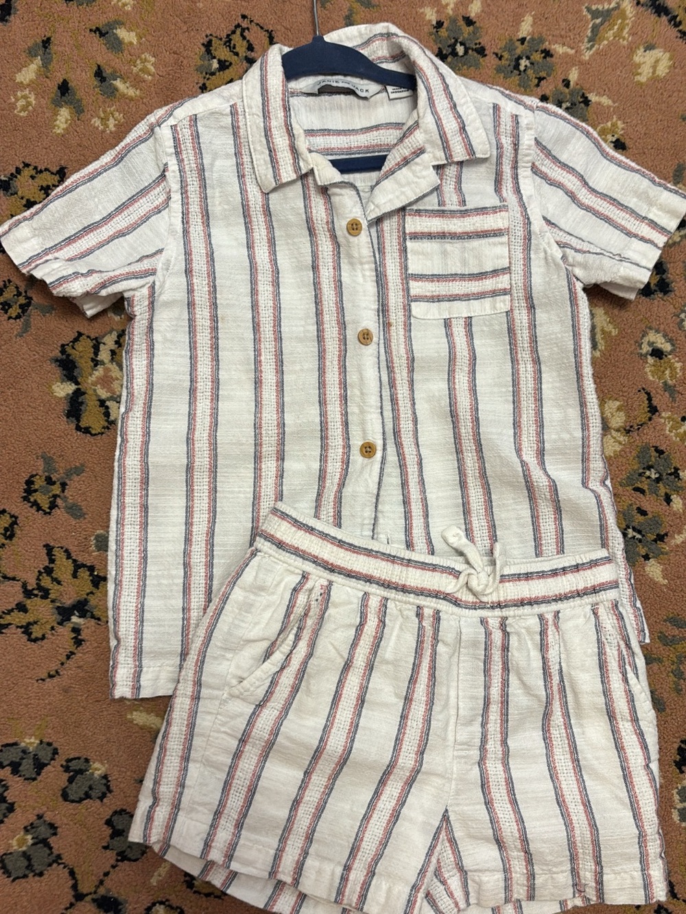 Janie and Jack White Short Stripe Pajama Set with Red & Blue Accents